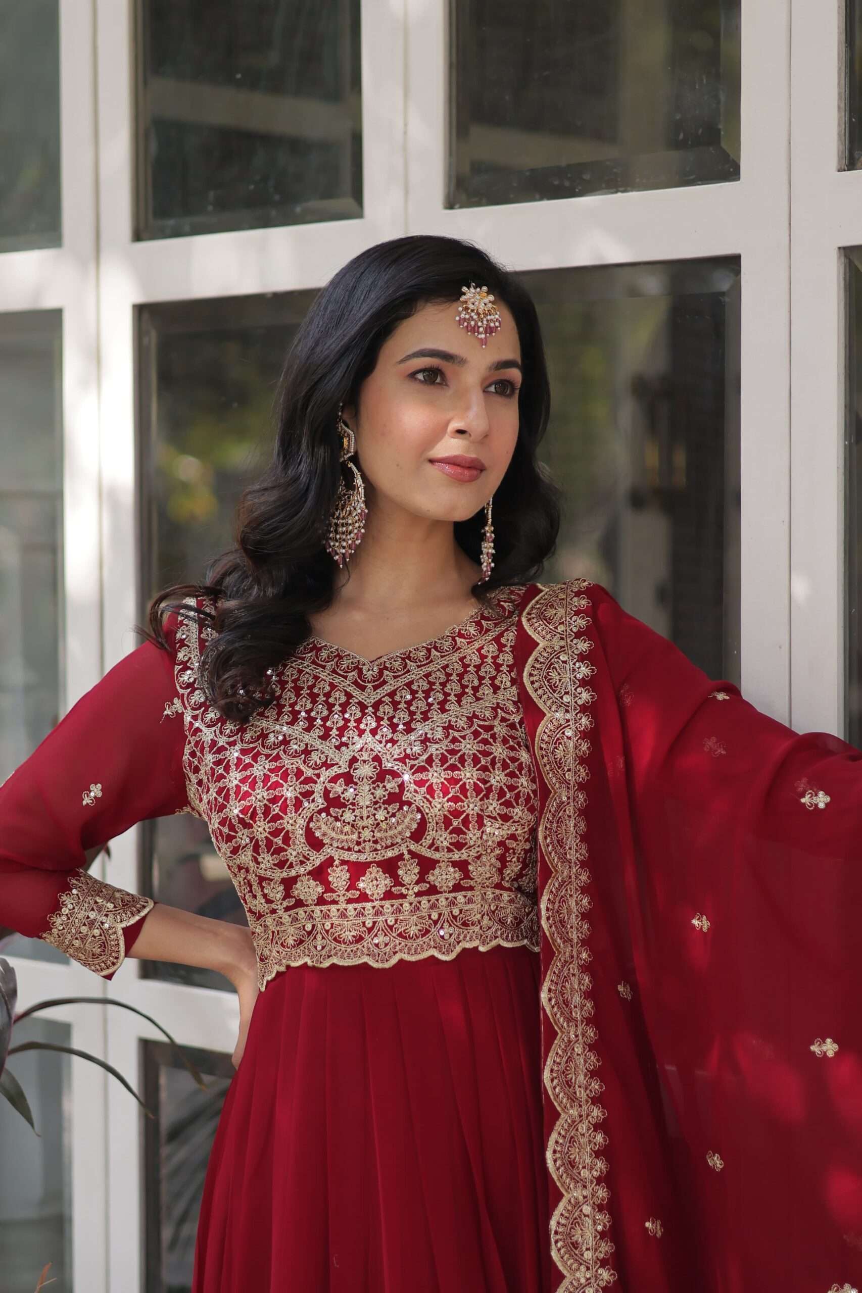 Graceful Faux Blooming Gown with Heavy Embroidery & Dupatta
