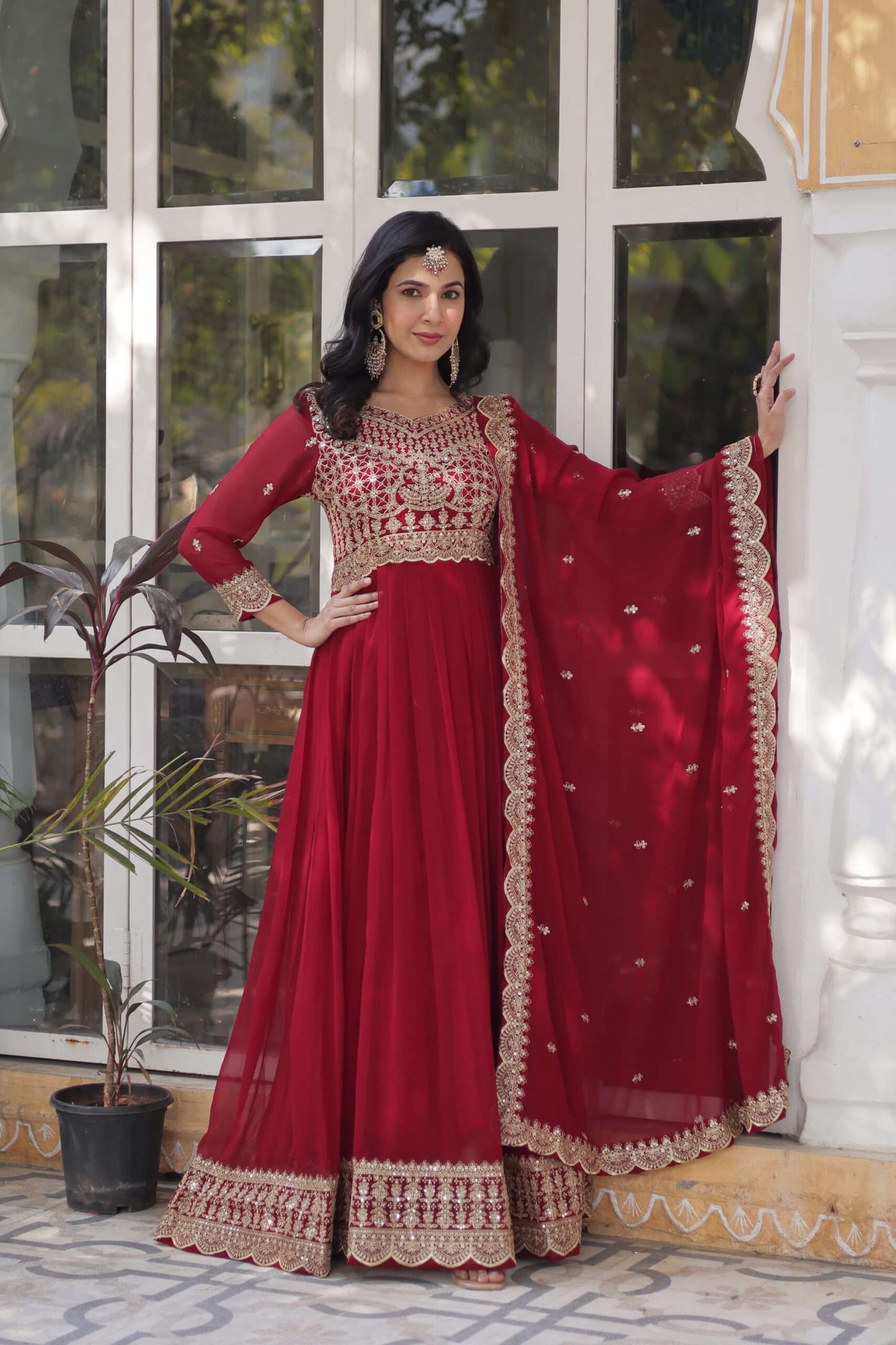 Graceful Faux Blooming Gown with Heavy Embroidery & Dupatta