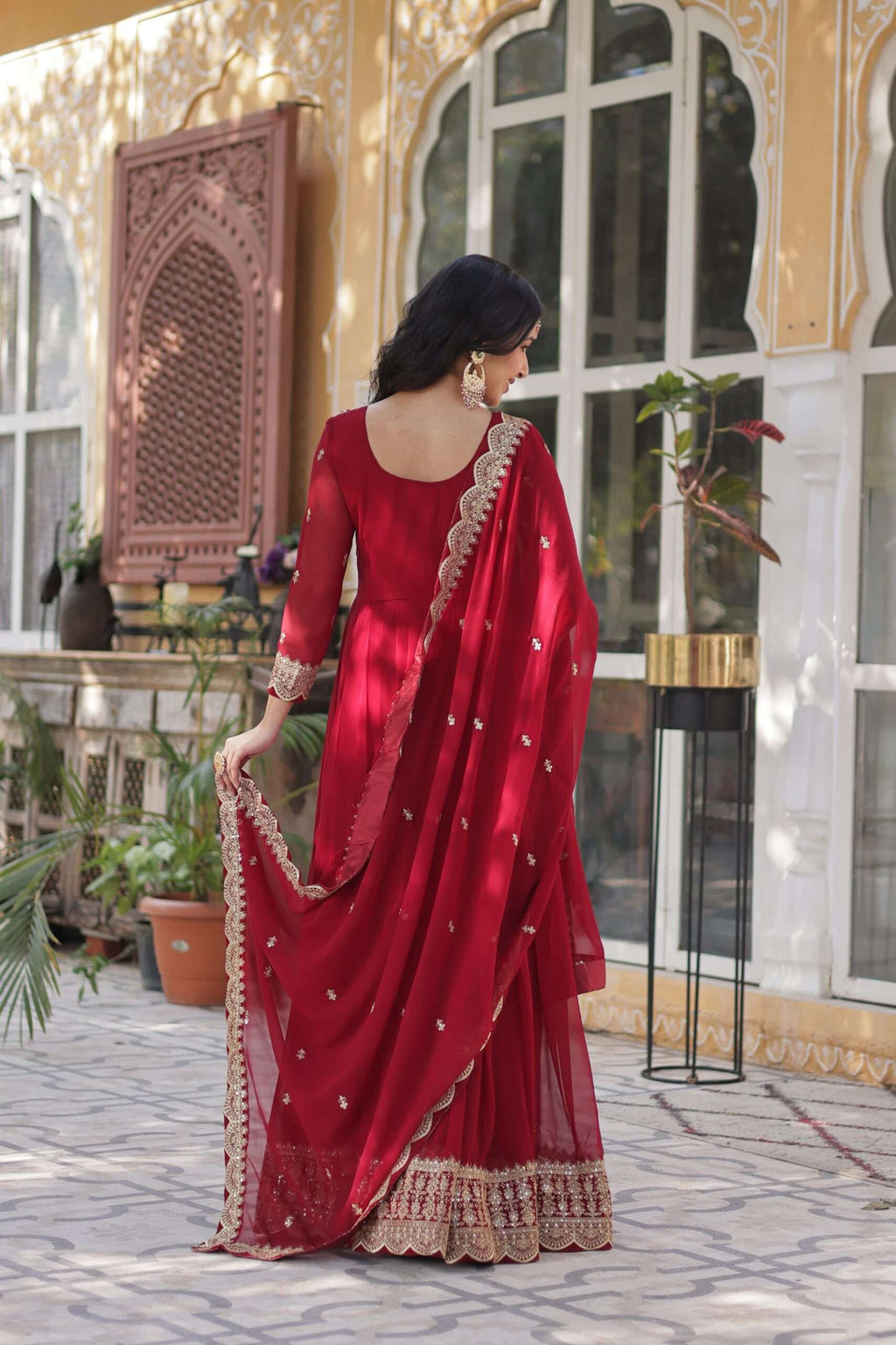 Graceful Faux Blooming Gown with Heavy Embroidery & Dupatta