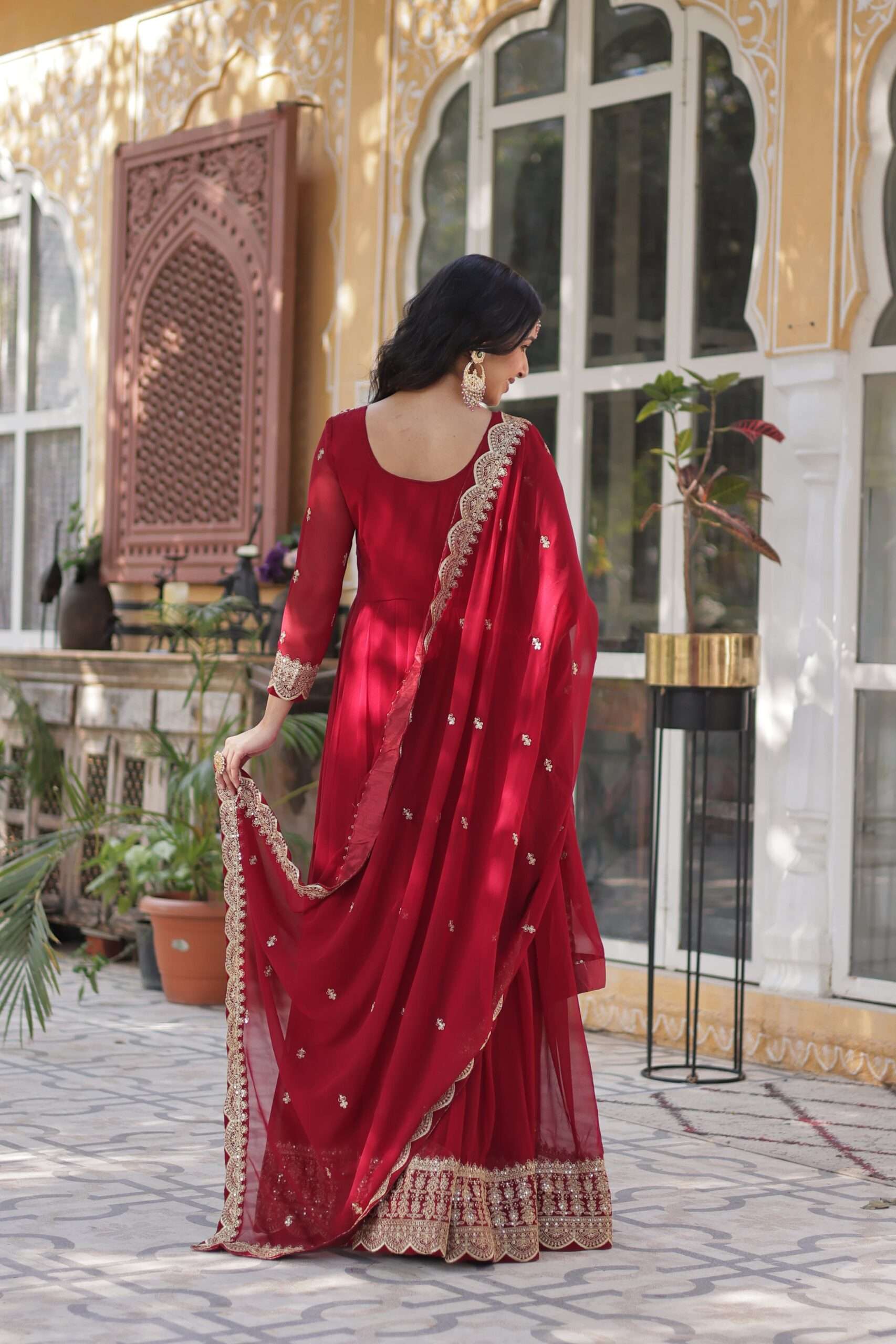 Graceful Faux Blooming Gown with Heavy Embroidery & Dupatta