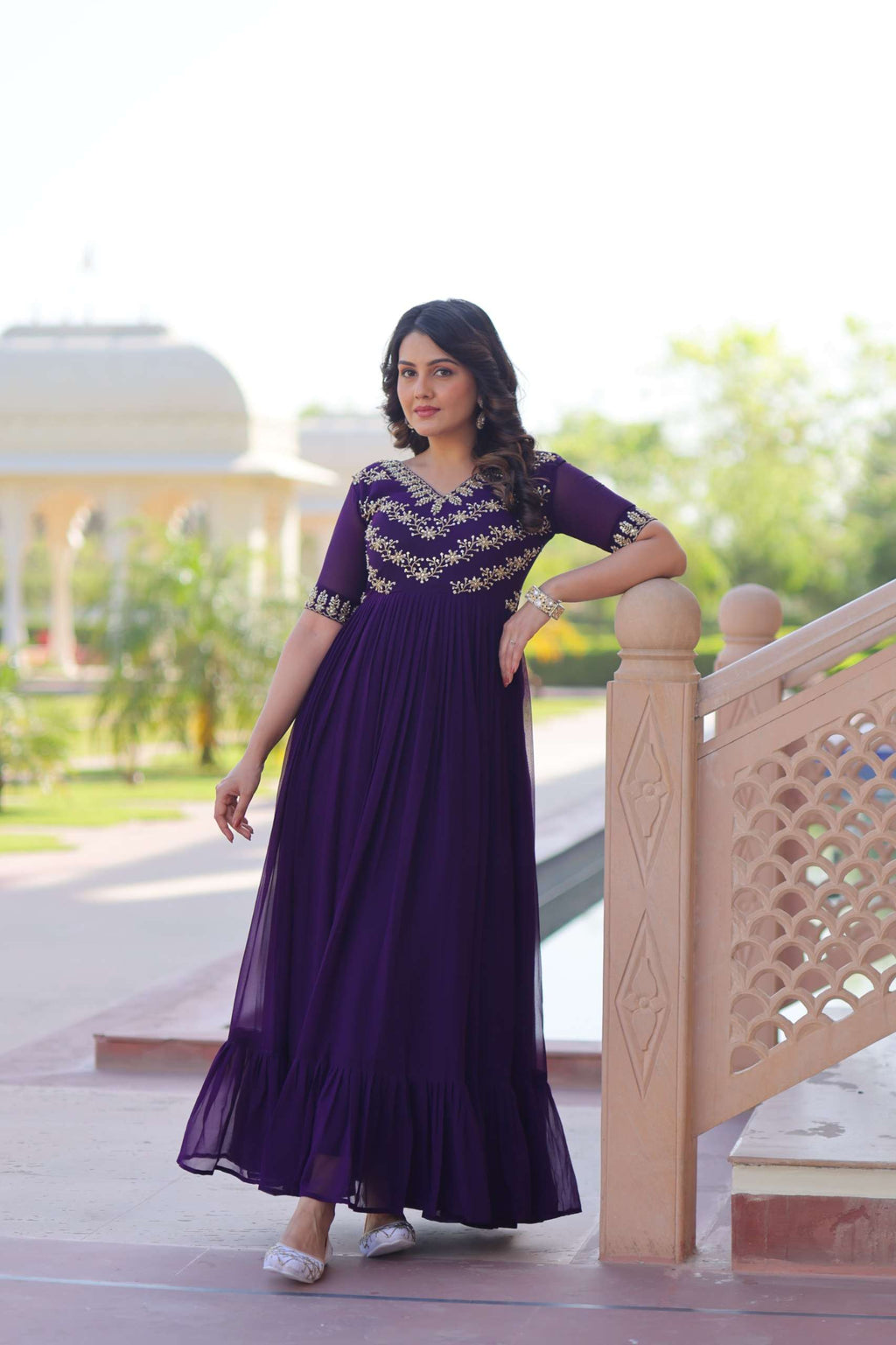 Luxury Faux Blooming Gown With Sequence & Beads Embroidery