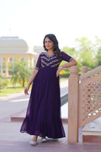 Luxury Faux Blooming Gown With Sequence & Beads Embroidery