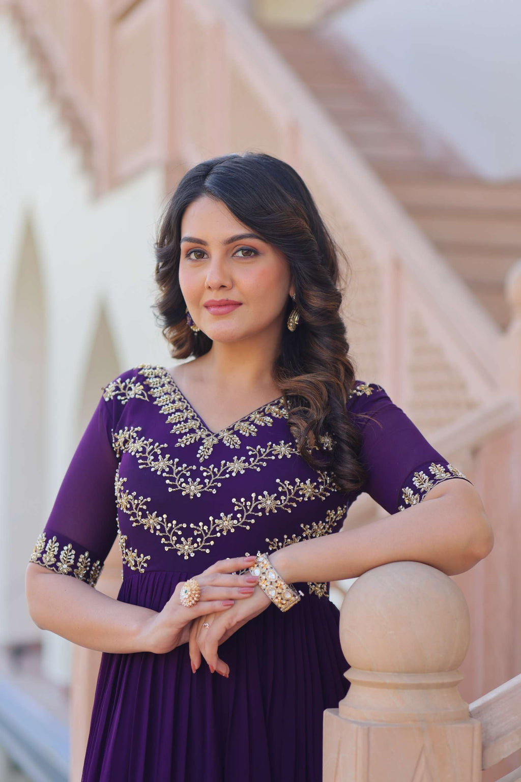 Luxury Faux Blooming Gown With Sequence & Beads Embroidery