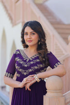 Luxury Faux Blooming Gown With Sequence & Beads Embroidery