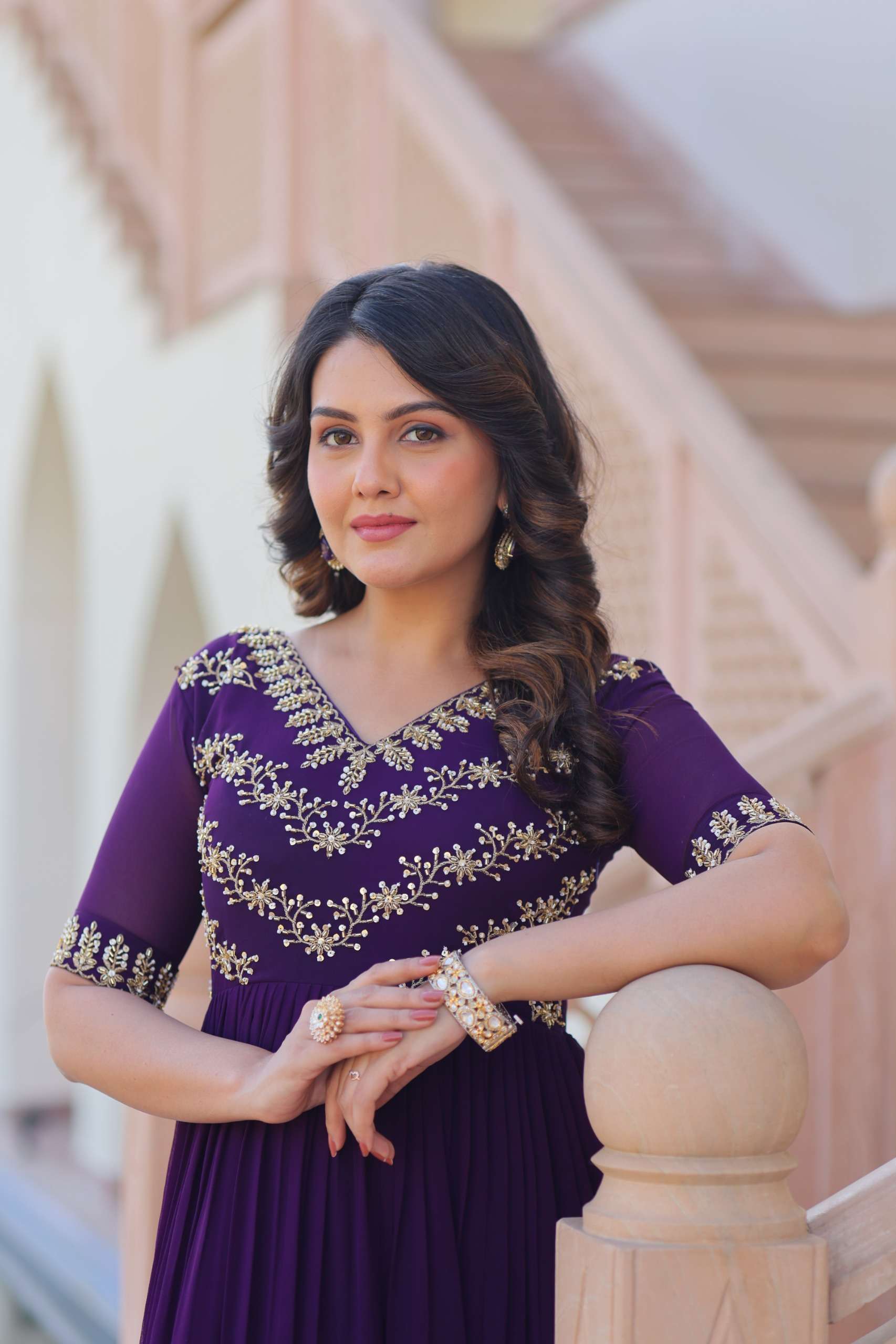 Luxury Faux Blooming Gown With Sequence & Beads Embroidery