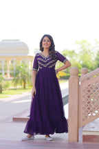 Luxury Faux Blooming Gown With Sequence & Beads Embroidery
