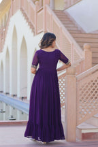 Luxury Faux Blooming Gown With Sequence & Beads Embroidery