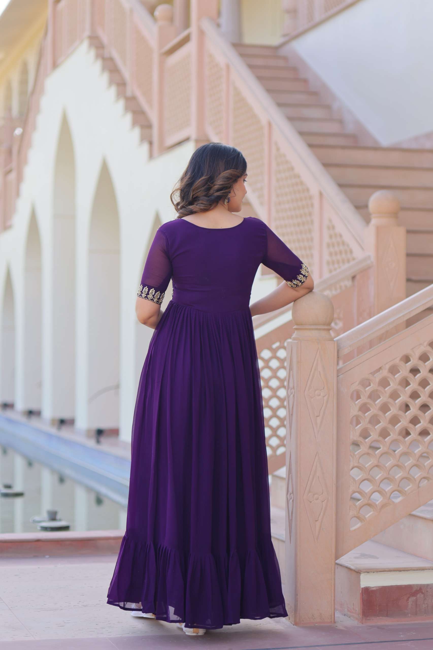 Luxury Faux Blooming Gown With Sequence & Beads Embroidery