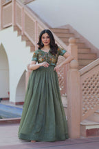 Silver Crunchy Fabric Designer Gown with Embroidered Koti