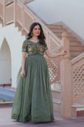 Silver Crunchy Fabric Designer Gown with Embroidered Koti