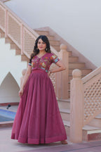 Elegant Sleeveless Silver Gown with Short-Sleeve Embroidered Koti