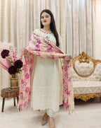 Elegant Hand Thread Embroidered Anarkali with Silk Dupatta