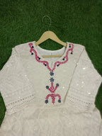 Elegant Hand Thread Embroidered Anarkali with Silk Dupatta