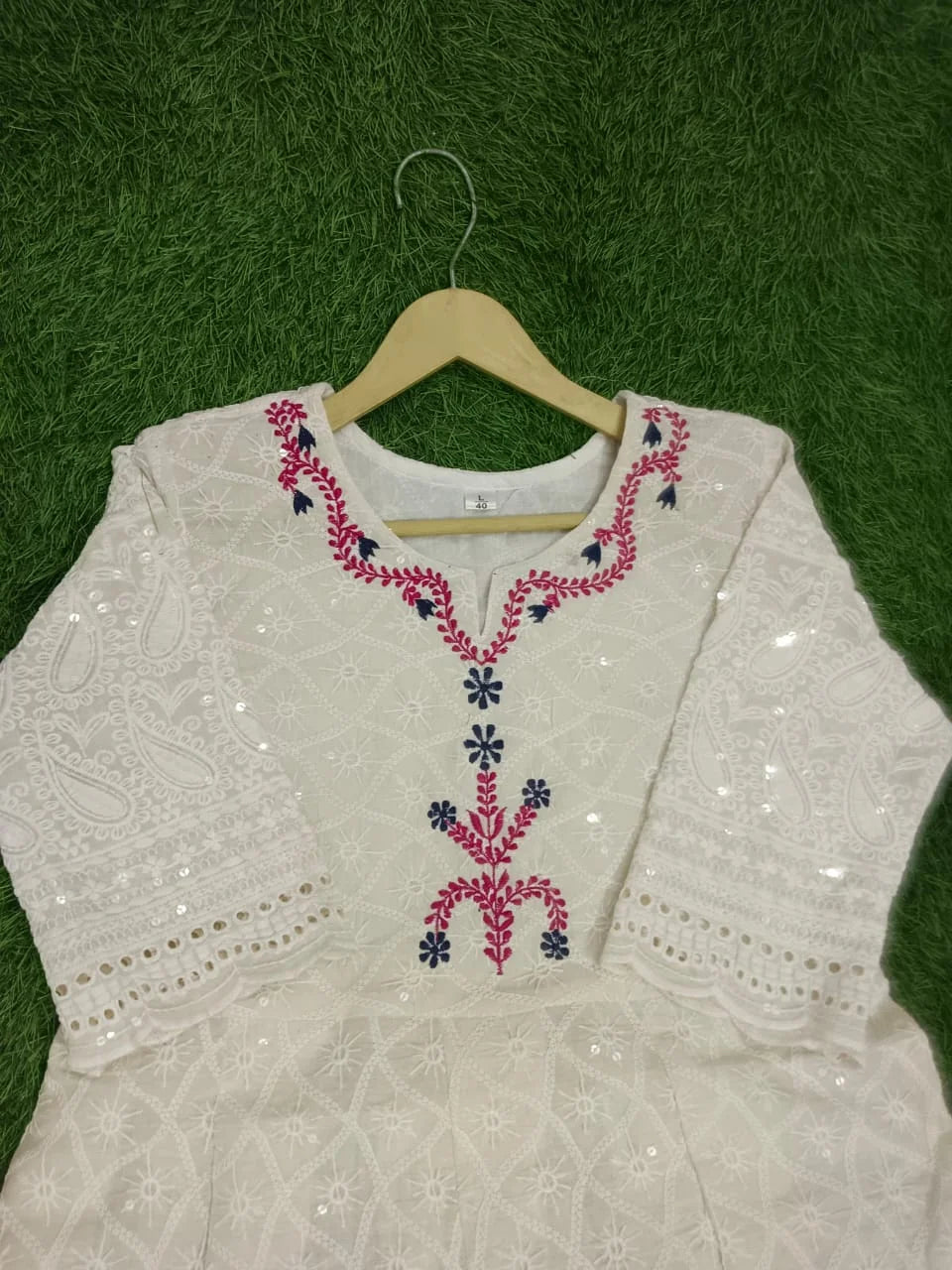 Elegant Hand Thread Embroidered Anarkali with Silk Dupatta