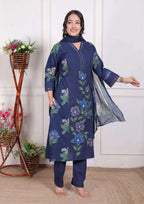 New Launch Cotton Schiffli Embroidered Kurti Pant Dupatta Set