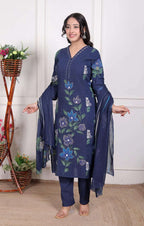 New Launch Cotton Schiffli Embroidered Kurti Pant Dupatta Set