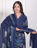 New Launch Cotton Schiffli Embroidered Kurti Pant Dupatta Set