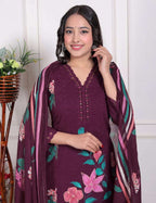 Premium Cotton Kurti Pant Set with Handbrush Print