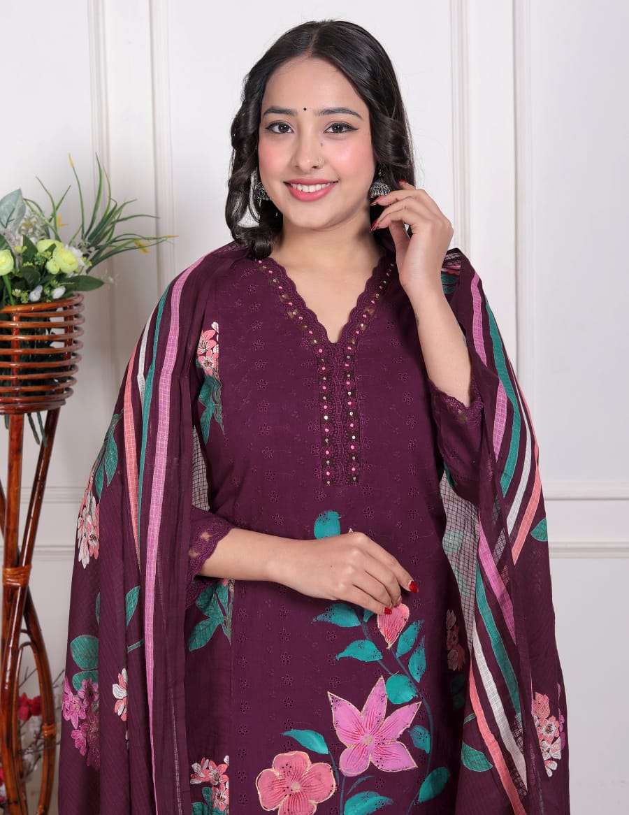 Premium Cotton Kurti Pant Set with Handbrush Print