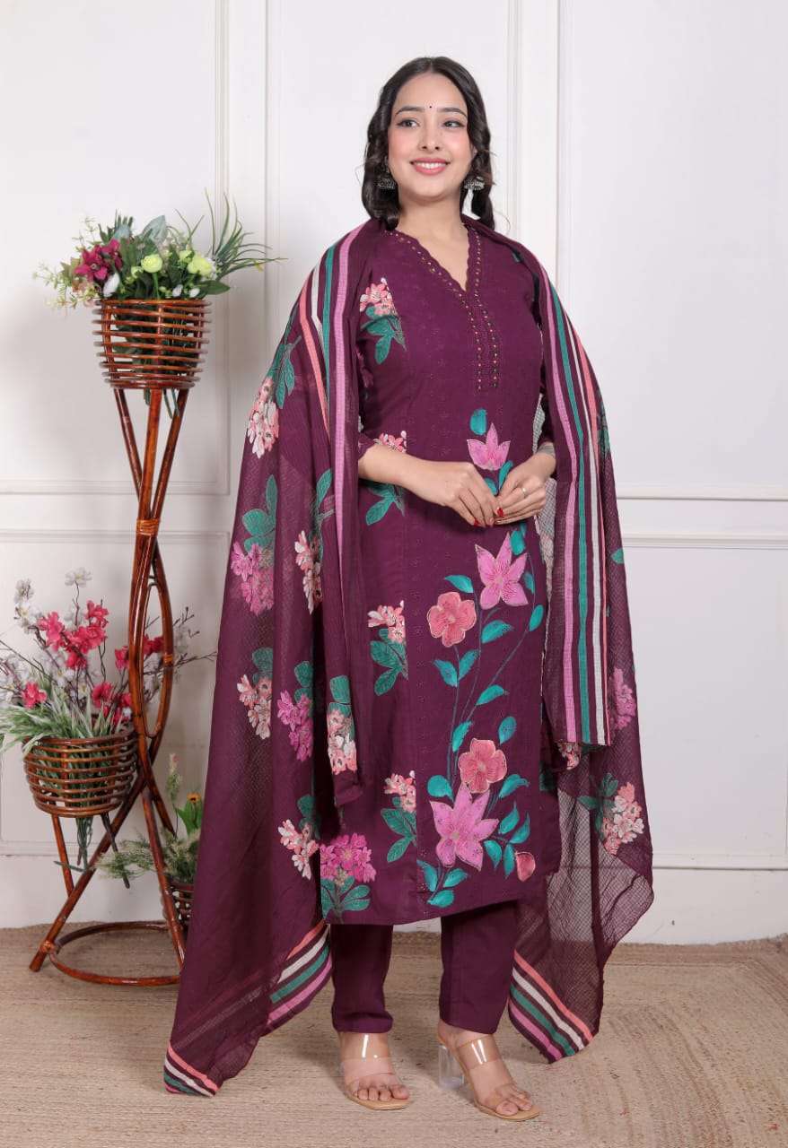 Premium Cotton Kurti Pant Set with Handbrush Print