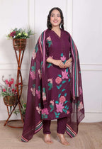 Premium Cotton Kurti Pant Set with Handbrush Print