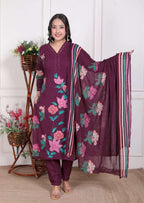 Premium Cotton Kurti Pant Set with Handbrush Print