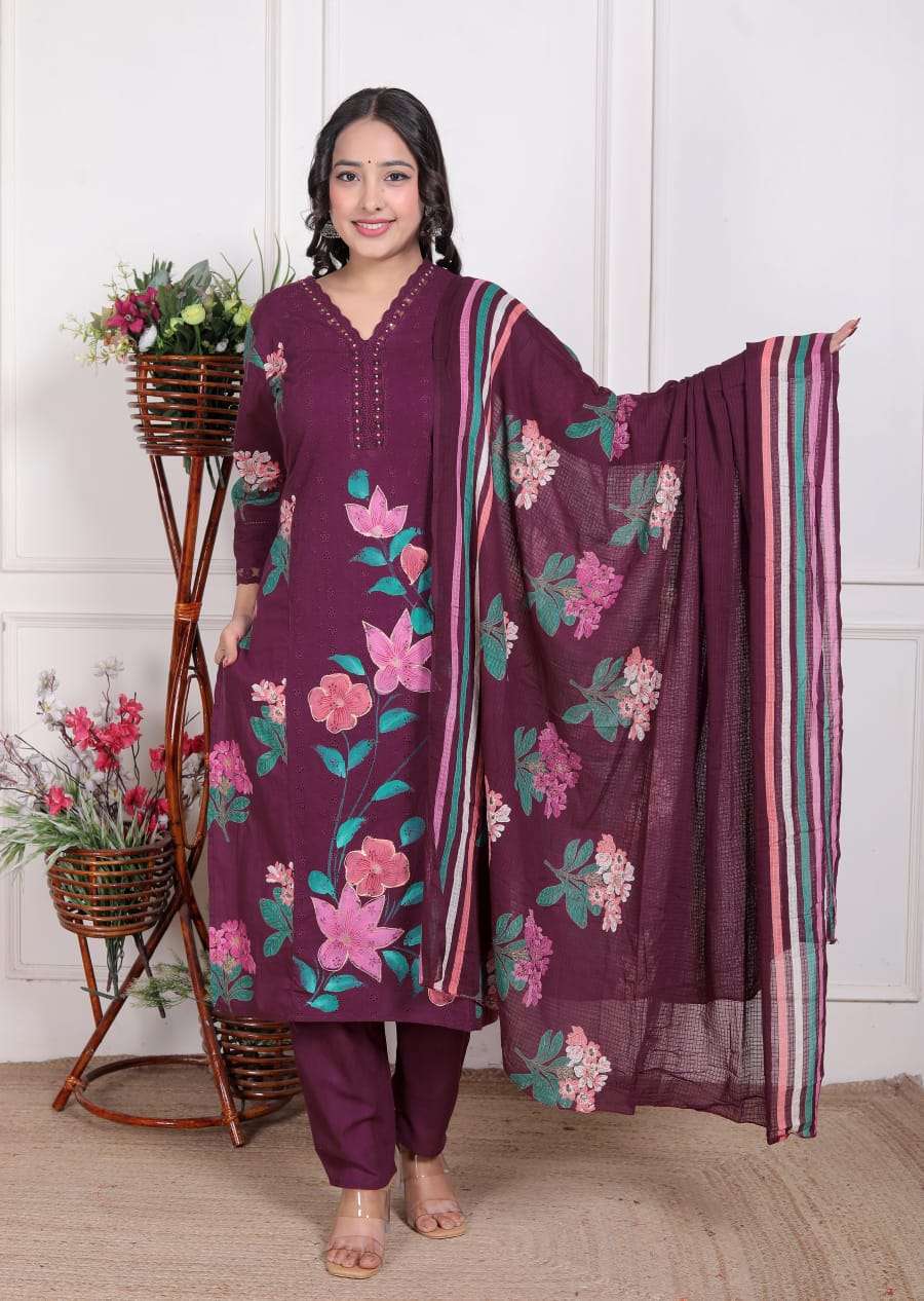 Premium Cotton Kurti Pant Set with Handbrush Print