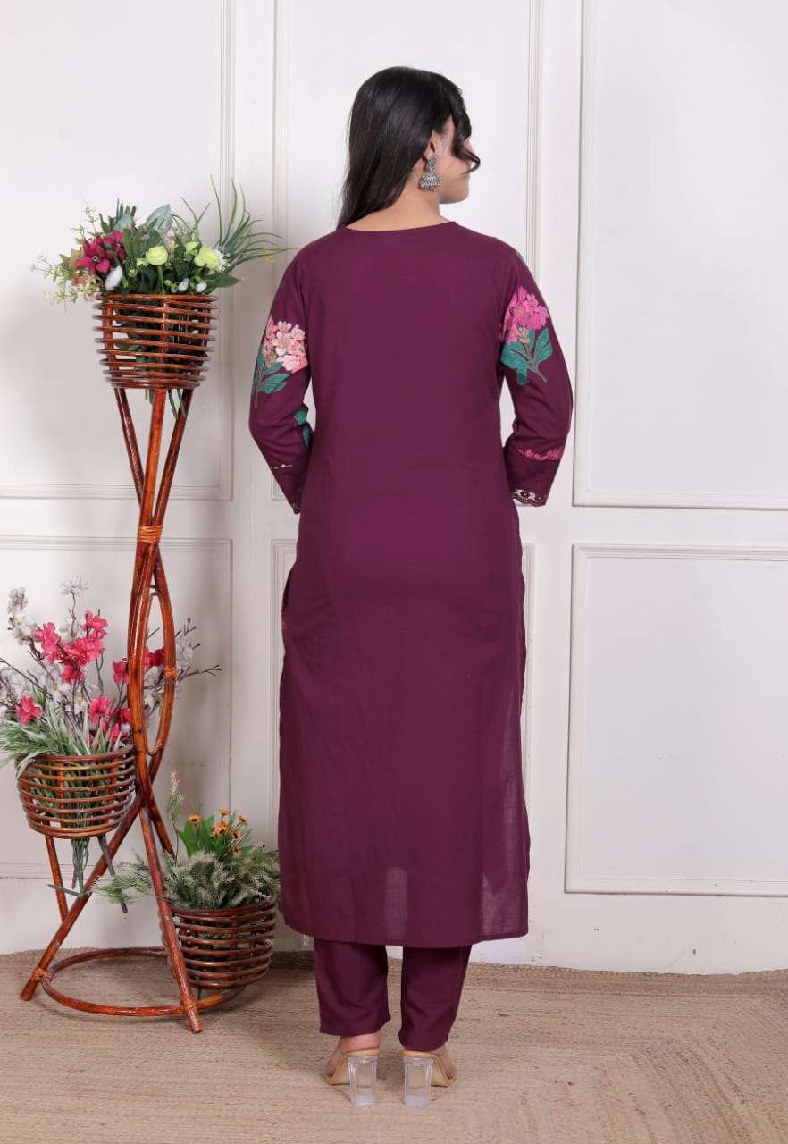 Premium Cotton Kurti Pant Set with Handbrush Print