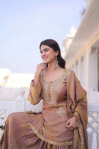 Gold Brown Kurti Sharara With Dupatta Set for Weddings and Grand Festive Moments