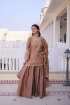 Gold Brown Kurti Sharara With Dupatta Set for Weddings and Grand Festive Moments