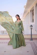 Trending Olive Green Kurti Sharara Designed for Modern Royalty Looks