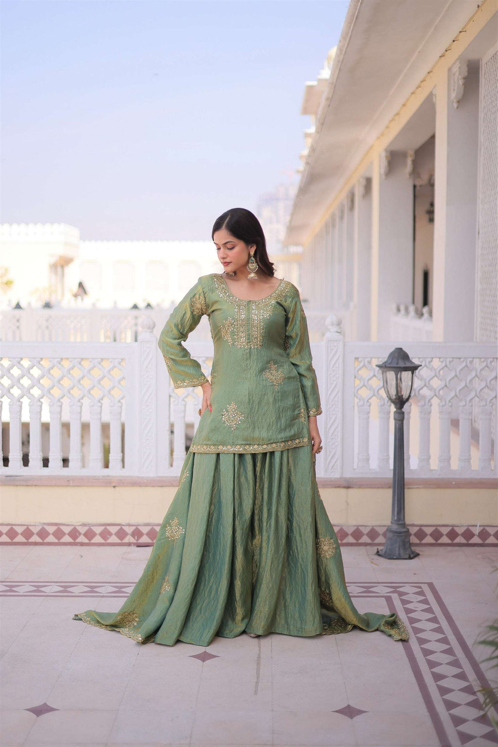 Trending Olive Green Kurti Sharara Designed for Modern Royalty Looks