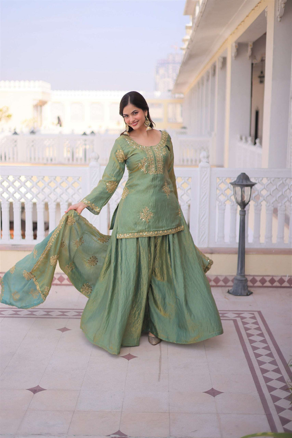 Trending Olive Green Kurti Sharara Designed for Modern Royalty Looks