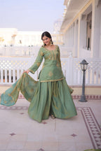 Trending Olive Green Kurti Sharara Designed for Modern Royalty Looks