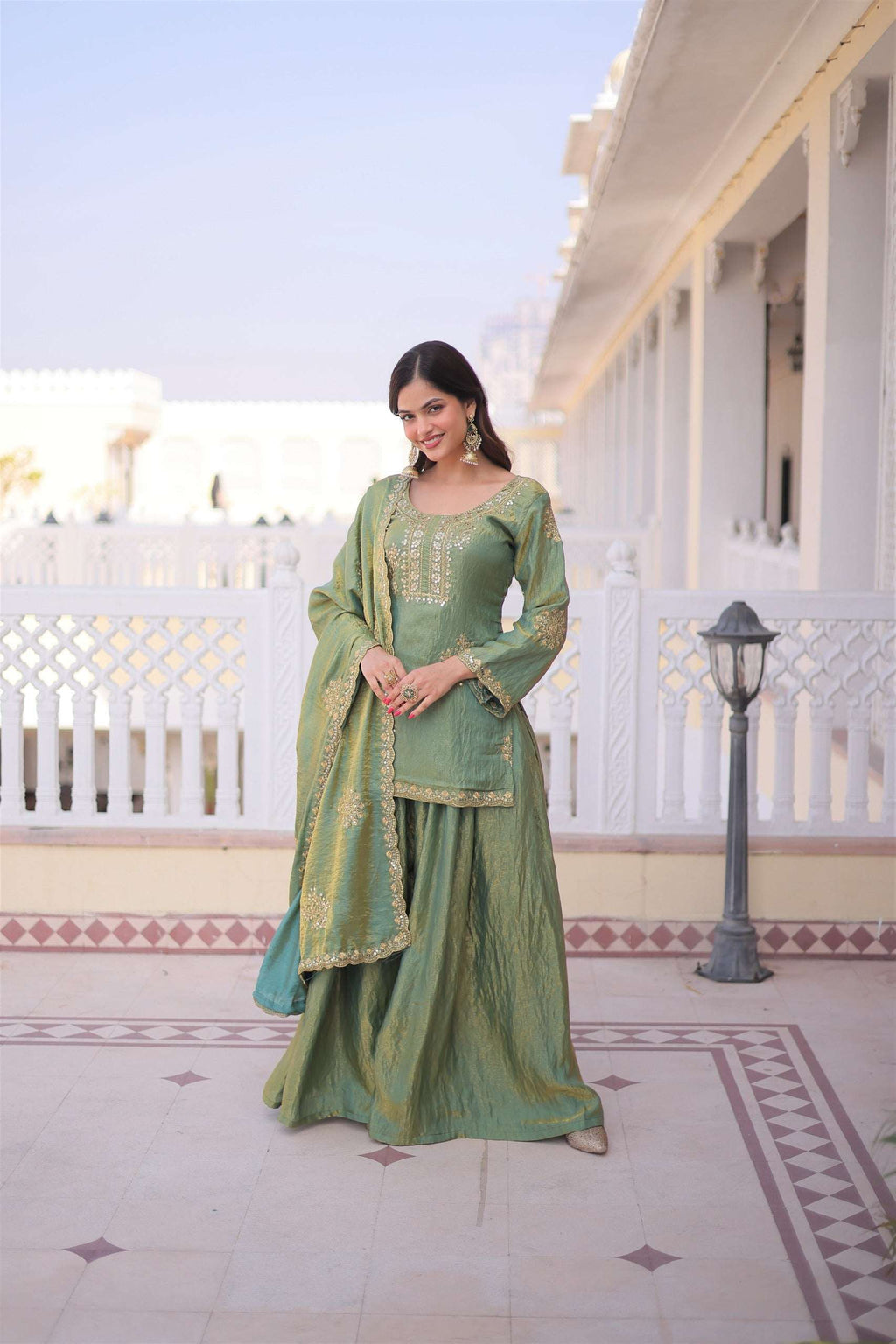 Trending Olive Green Kurti Sharara Designed for Modern Royalty Looks