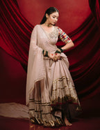 Ivory Mal Mal Cotton Mirror Work Choli Dupatta Flared Lehenga -Royal Garba Festive Look