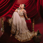 Ivory Mal Mal Cotton Mirror Work Choli Dupatta Flared Lehenga -Royal Garba Festive Look