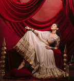 Ivory Mal Mal Cotton Mirror Work Choli Dupatta Flared Lehenga -Royal Garba Festive Look