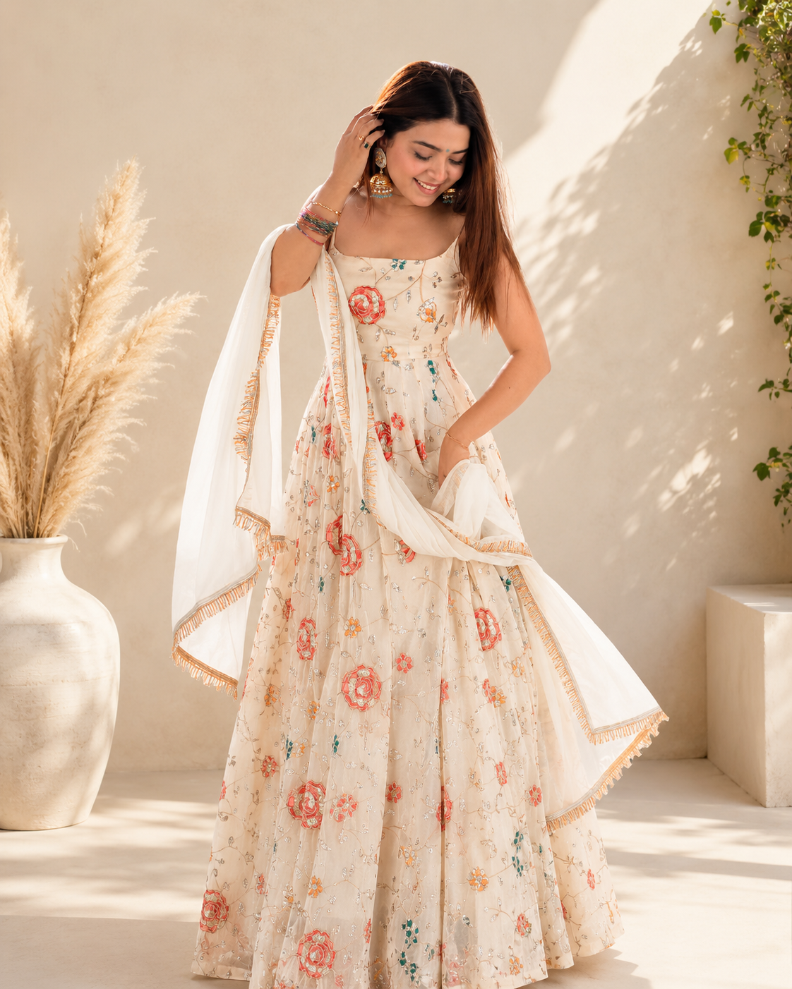 Women's Floral Anarkali Suit Set with Elegant Dupatta