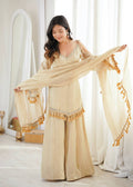 Champagne Gold Mirror Work Kurta Palazzo Set with Dupatta