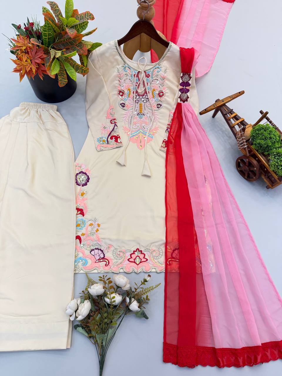Elegant Farshi Salwar with Kurti & Dupatta for Wedding Guest Wear