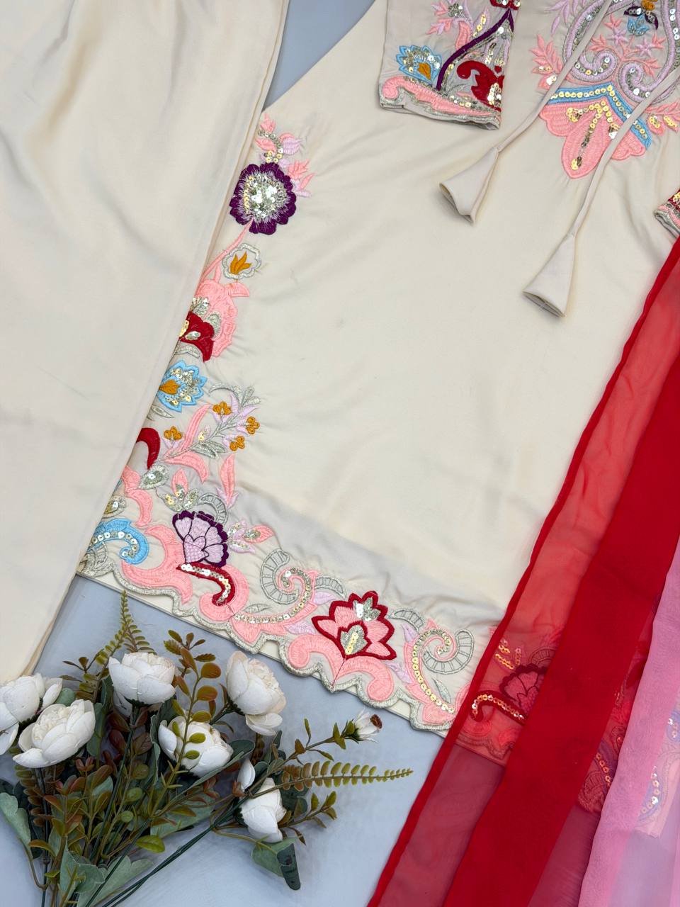Elegant Farshi Salwar with Kurti & Dupatta for Wedding Guest Wear