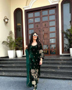 Pure Heavy Velvet Embroidered Suit with Sequins &amp; Net Dupatta