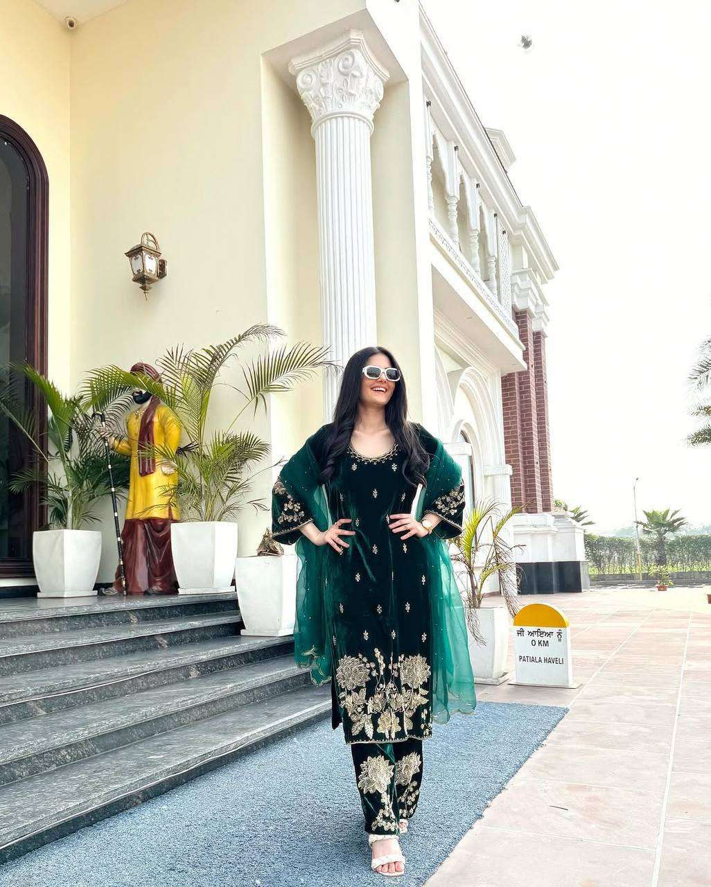 Pure Heavy Velvet Embroidered Suit with Sequins &amp; Net Dupatta
