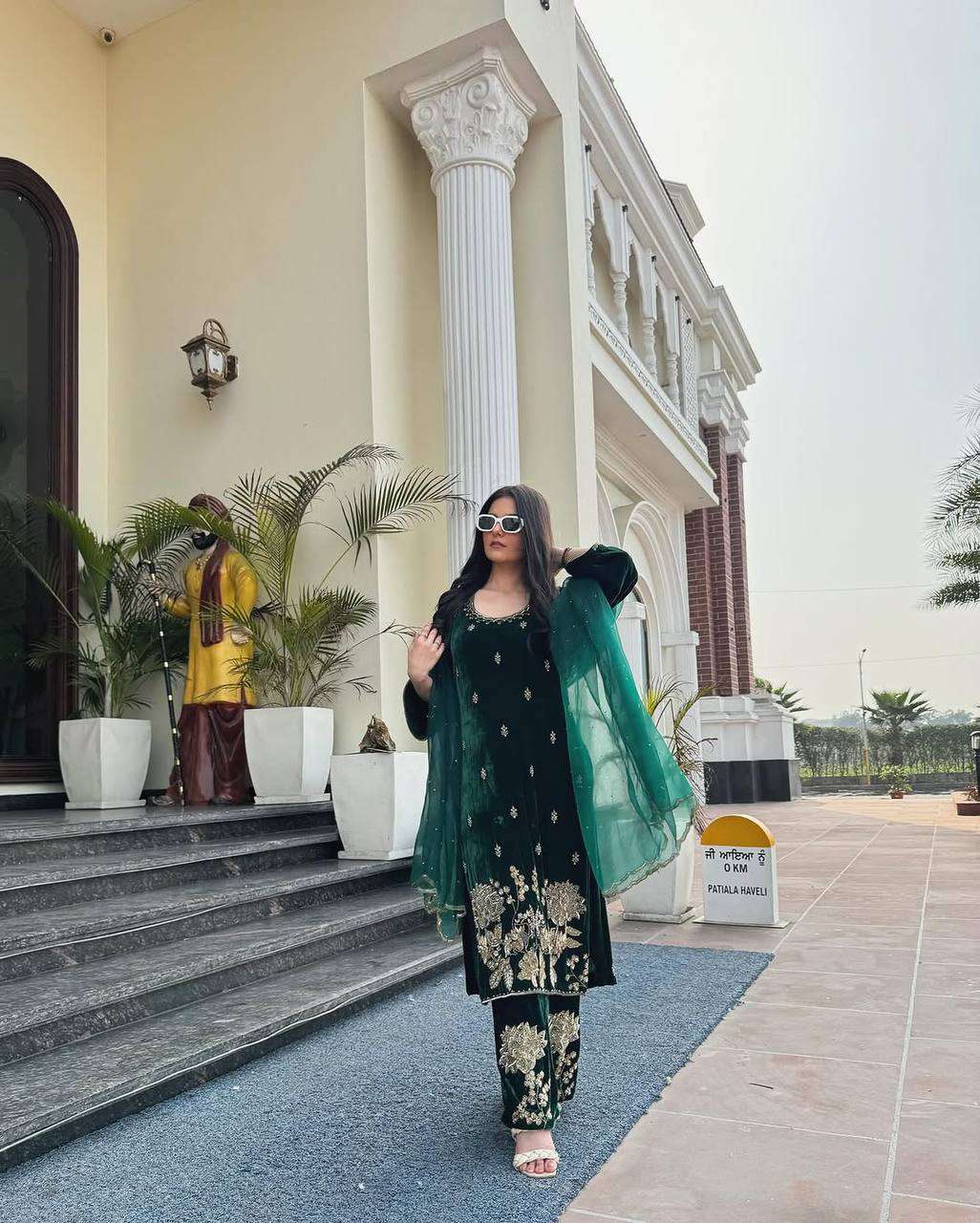 Pure Heavy Velvet Embroidered Suit with Sequins &amp; Net Dupatta