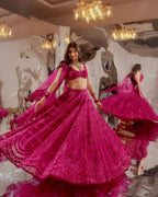 Berry Pink Kasturi Silk Lehenga with Heavy Embroidery &amp; Velvet Blouse