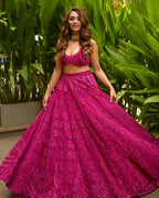 Berry Pink Kasturi Silk Lehenga with Heavy Embroidery &amp; Velvet Blouse