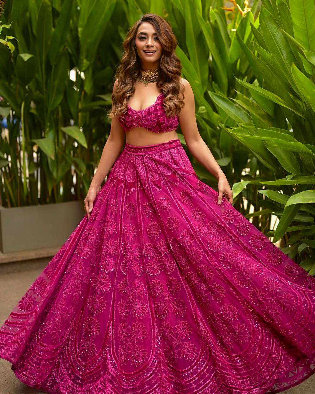Berry Pink Kasturi Silk Lehenga with Heavy Embroidery &amp; Velvet Blouse