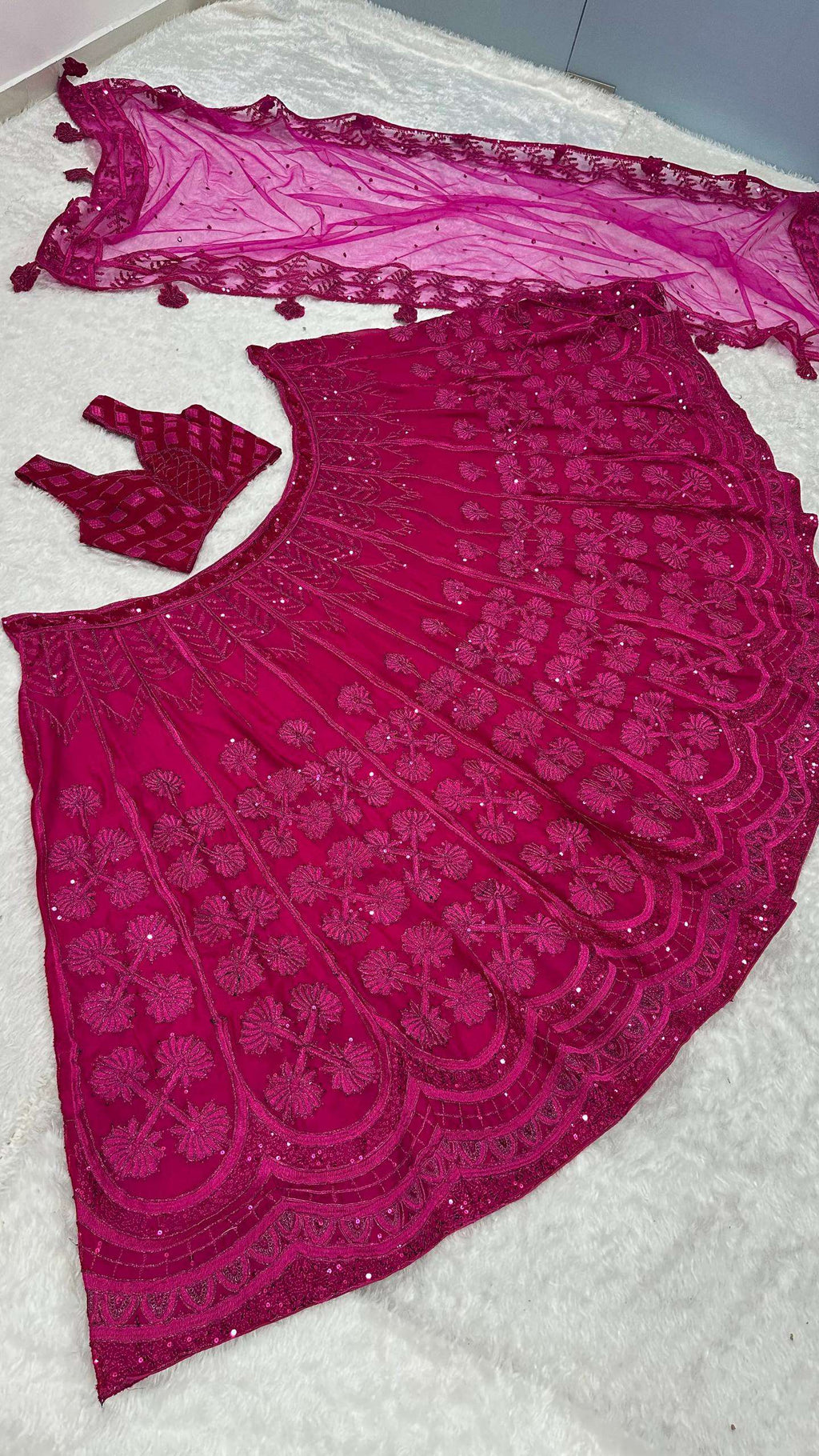 Berry Pink Kasturi Silk Lehenga with Heavy Embroidery &amp; Velvet Blouse