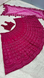 Berry Pink Kasturi Silk Lehenga with Heavy Embroidery &amp; Velvet Blouse